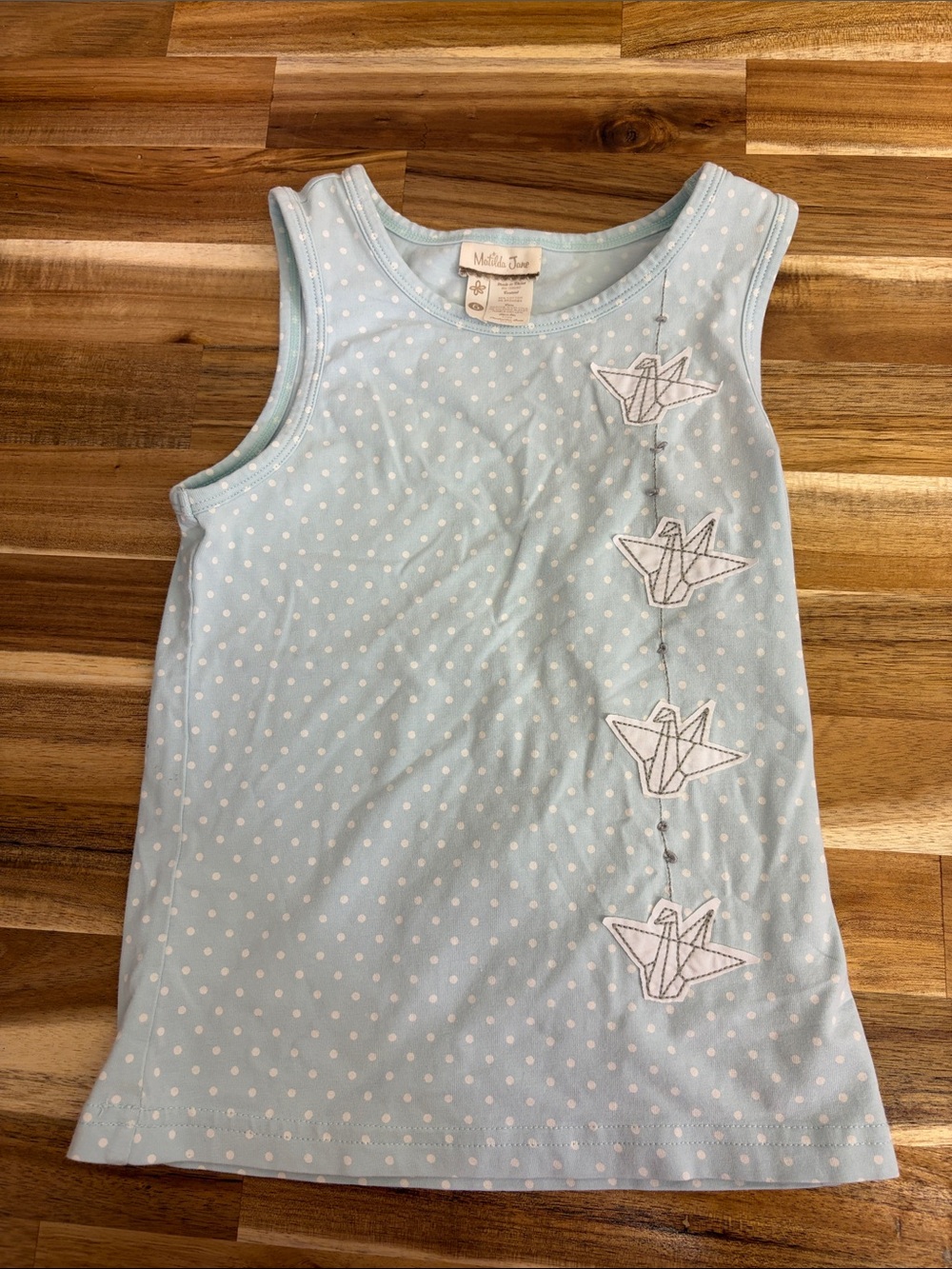 Matilda Jane Light Blue Polka Dot Tank with White Origami Birds